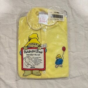 Vintage Sears Paddington Bear Infant Sleep n Play‎ Suit Yellow Terry 12 Months